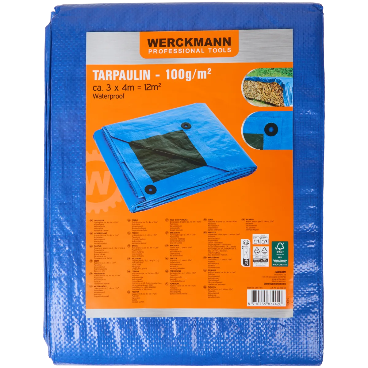 Werckmann Abdeckplane Professional Tools – 3 x 4 m, Blau
