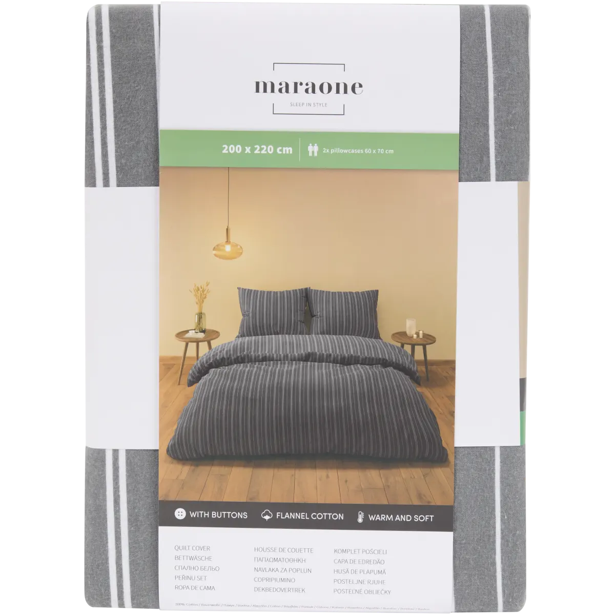 Aminata Kids Set Biancheria Da Letto In Flanella Di Cotone 100% - 135x200 Cm + Federa 80x80 Cm - Grigio Con Pois E Strisce - Caldo E Morbido Per Inverno