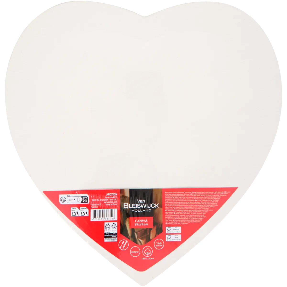 Van Bleiswijck Leinwand in Herzform – Ø 29 cm, Weiß