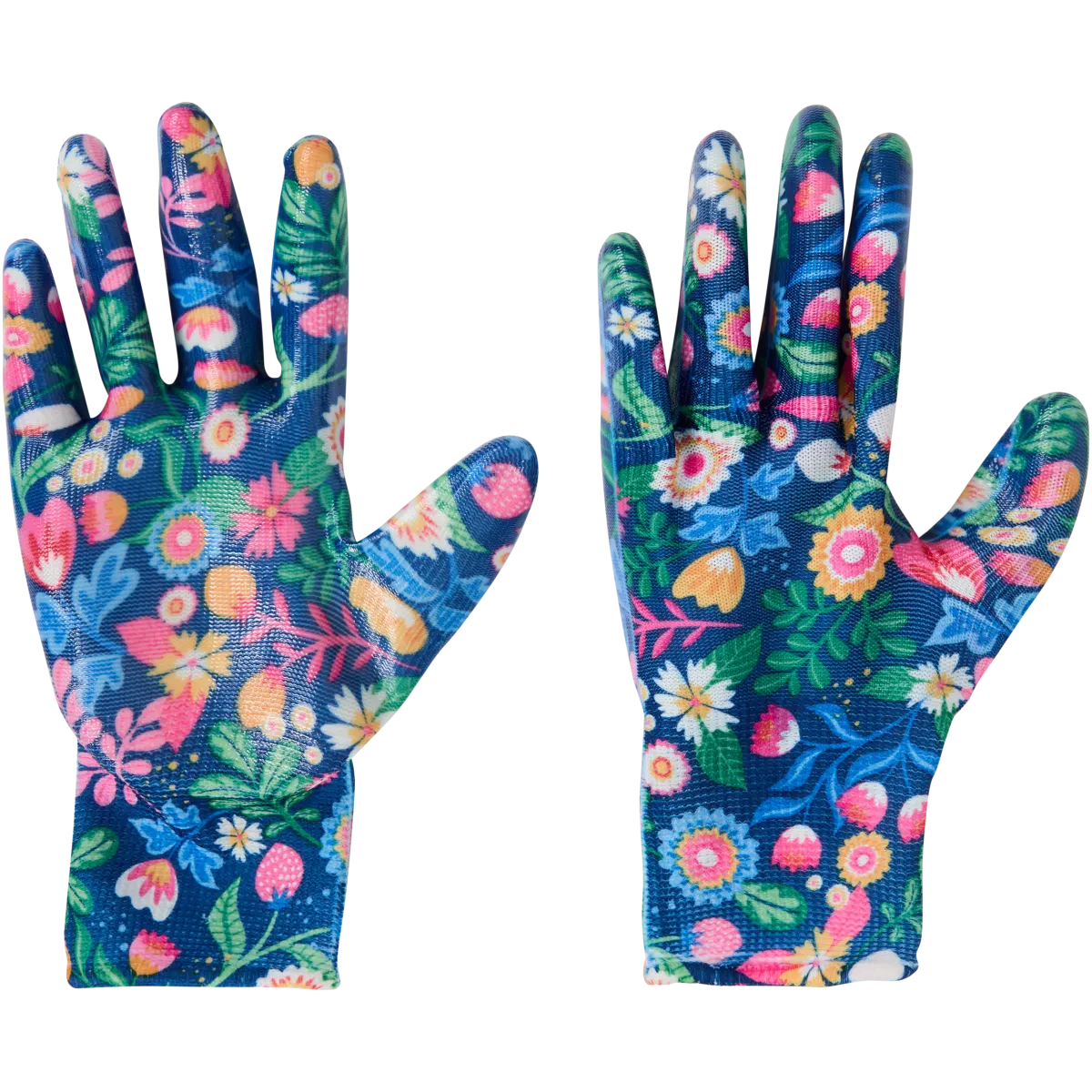 GREENGERS Guanti Da Giardinaggio In Poliestere Con Rivestimento Nitrile Blu - Taglia 8, Motivo Floreale, Antiscivolo - 5