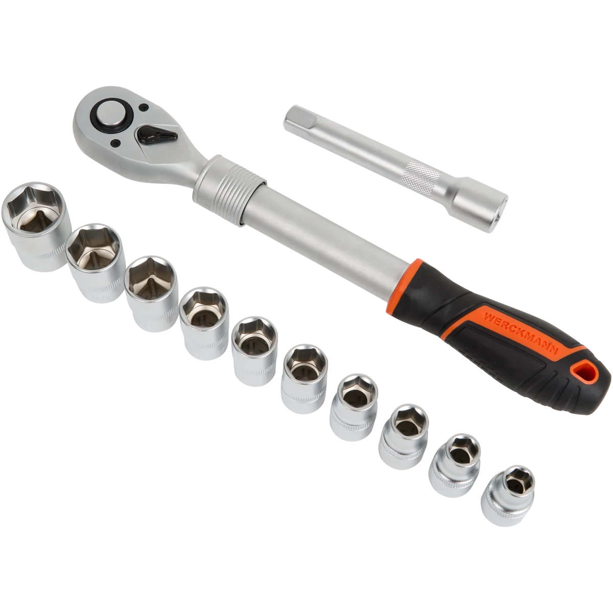 Set de chei tubulare cu clichet Werckmann – 435 mm, 12 bucăți