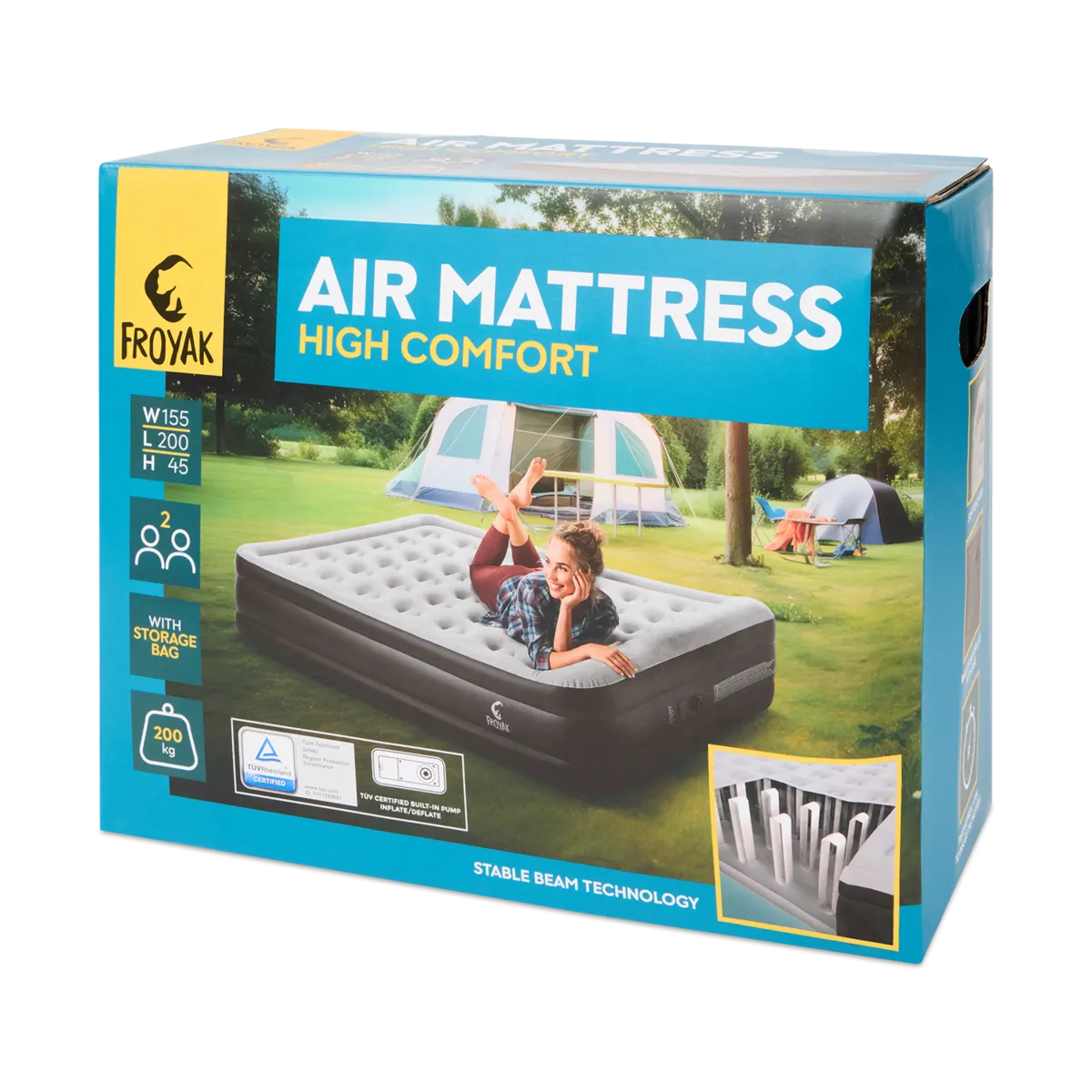 AREBOS Materasso Gonfiabile | Letto Ad Aria Autogonfiante 203 &times; 152,5 &times; 51 Cm Adatto Per 2 Persone | Letto Per Ospiti Con Pompa Elettrica | Leroy Merlin