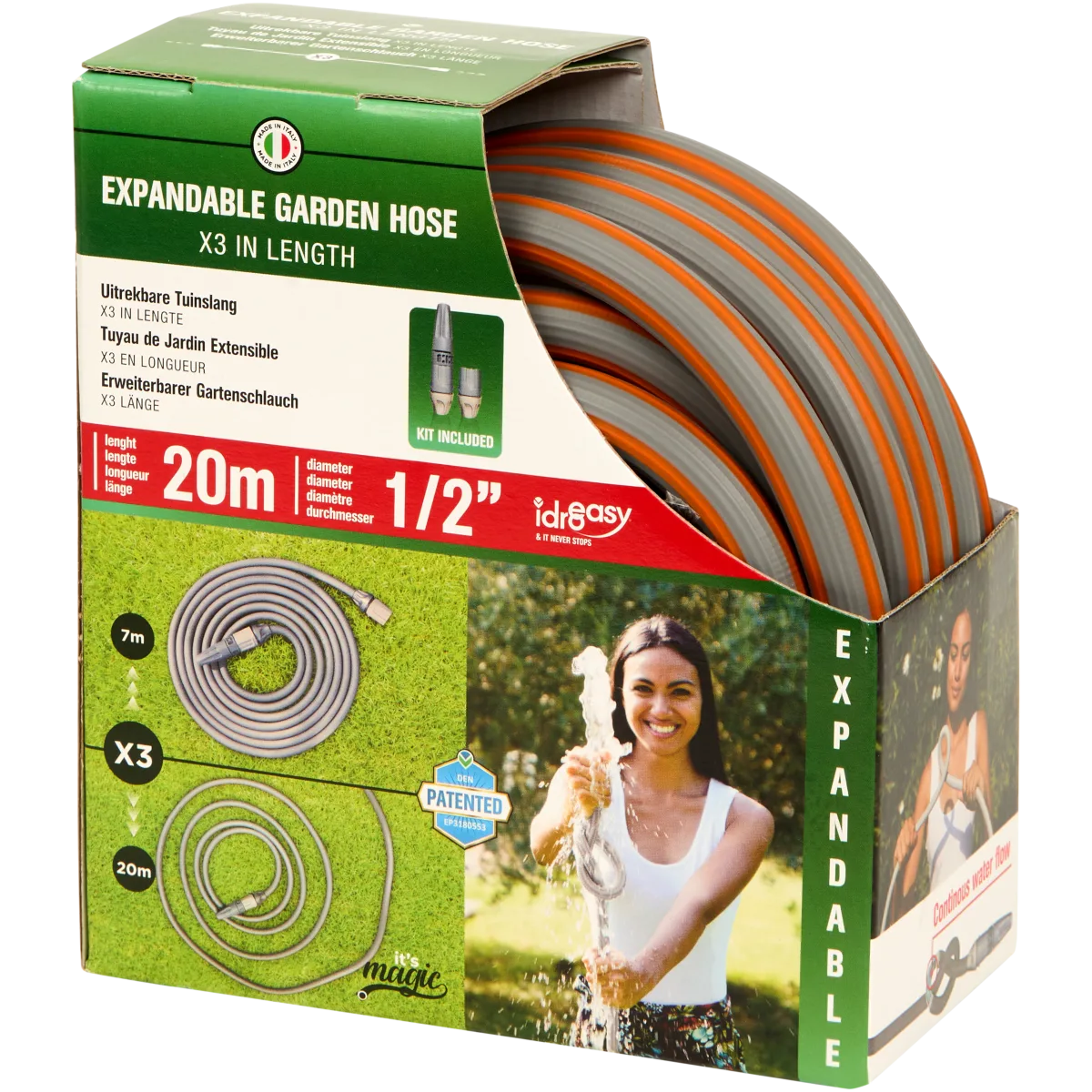 Relaxdays tuinslang spiraal, tot 20 meter, flexibel, 7 standen, tuin, balkon, waterslang met spuitpistool, groen