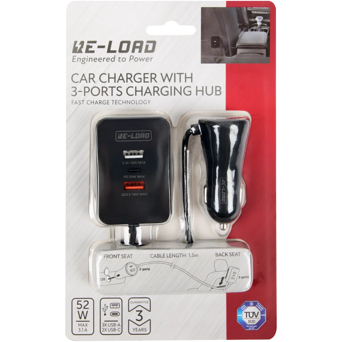 Caricabatteria da auto retrattile 4 in 1 con adattatore per