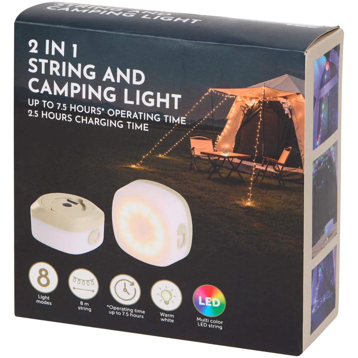 Euakee Lampe De Camping Télescopique 3-en-1 – Guirlande Lumineuse Portable 10m, 3 Modes D’Éclairage, Lanterne Rechargeable Pour Randonnée, Urgence Et Tente