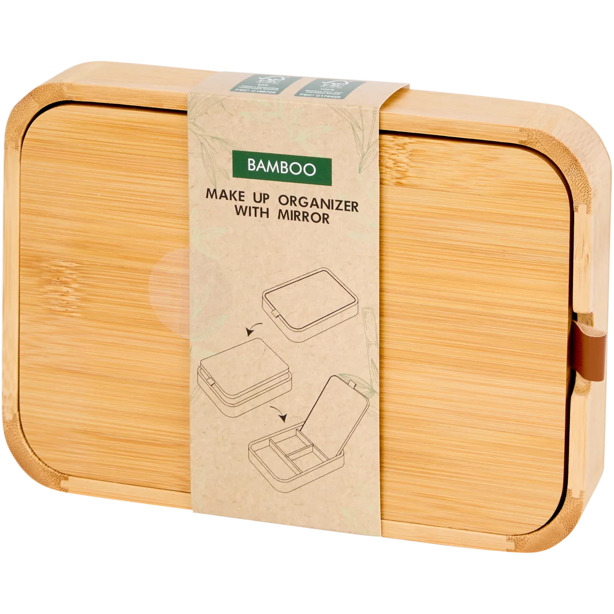 Make-up-Organizer mit Spiegel – Bambus, Braun