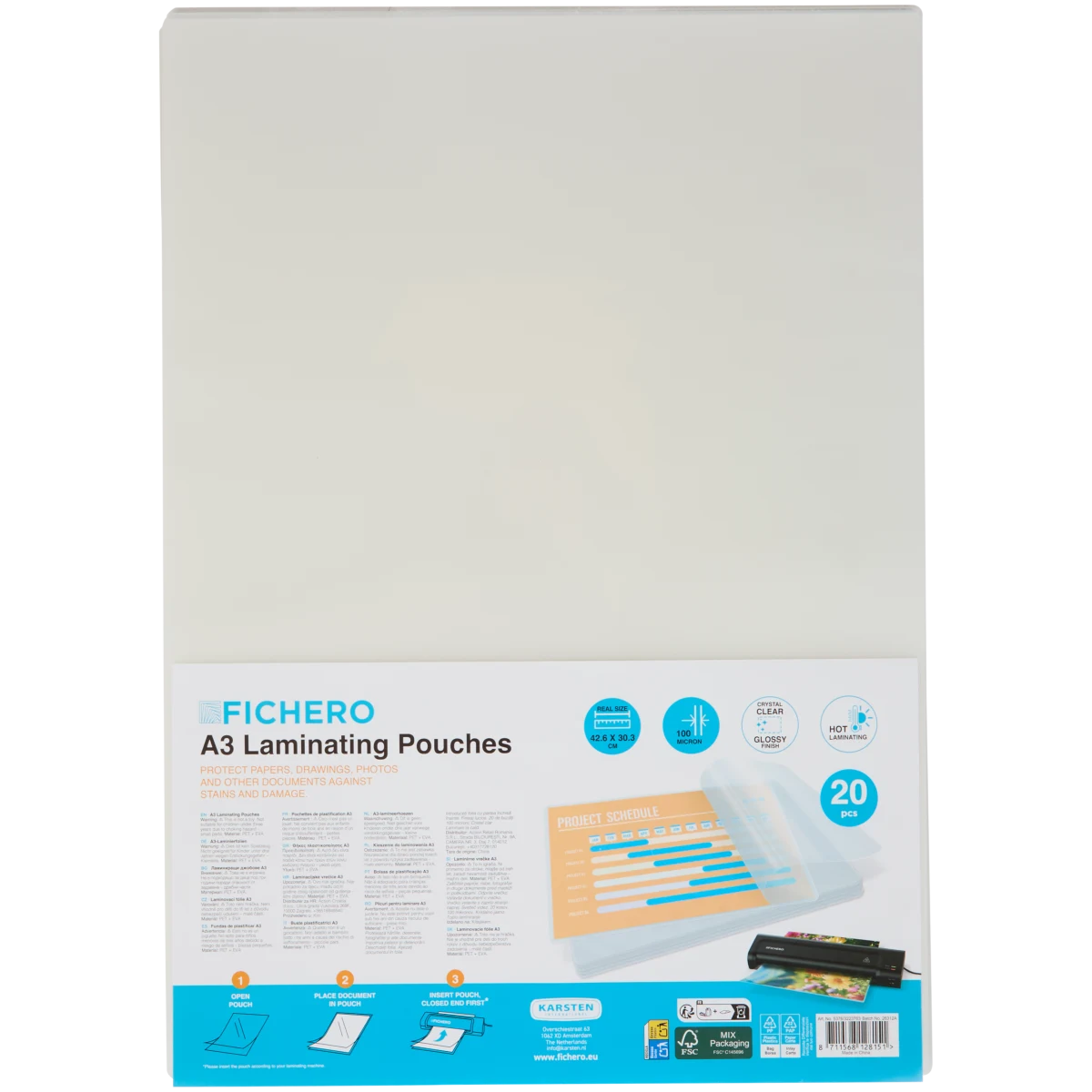 Fichero Laminierhüllen A3 – 42,5 x 30,5 cm, 20 Stück