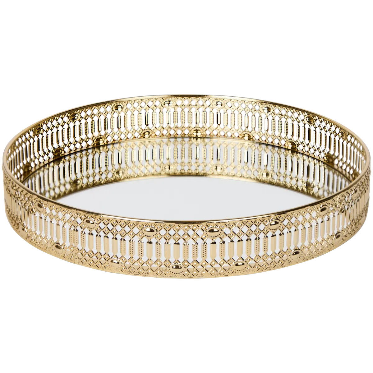 Spiegeltablett – Ø 33 x 5 cm, Gold, Glas, Metall