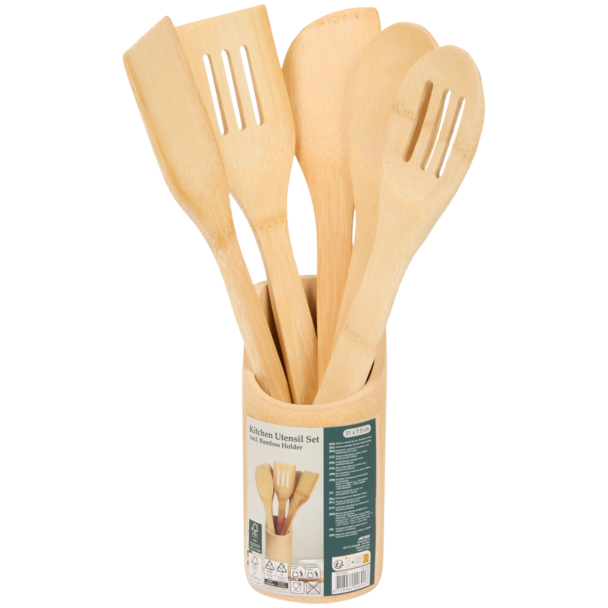 Kchenutensilien aus Bambus mit Halter  7,5 x 31 cm, 6-teilig, Beige |  Action DE