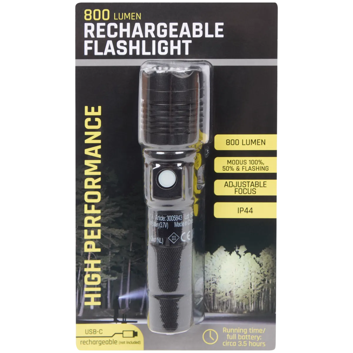 Lampe Torche LED Shustar Rechargeable - Puissante Aluminium Noir - Avec Batterie