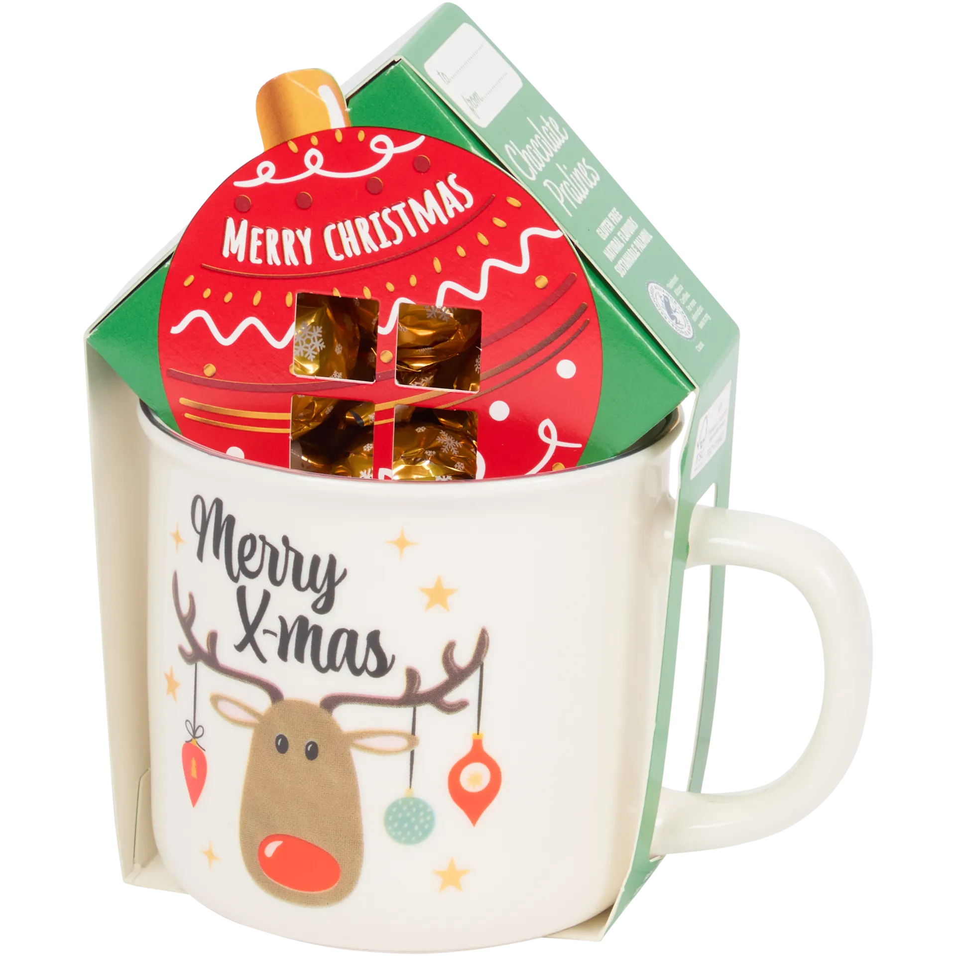 Weihnachtstasse mit Pralinen