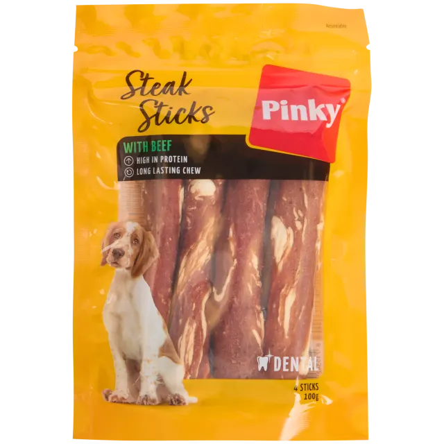 Bâtonnets à mâcher pour chien Pinky Steak Sticks
