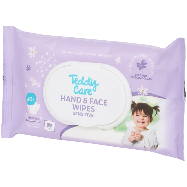 Lingettes nettoyantes mains et visage Teddy Care Sensitive