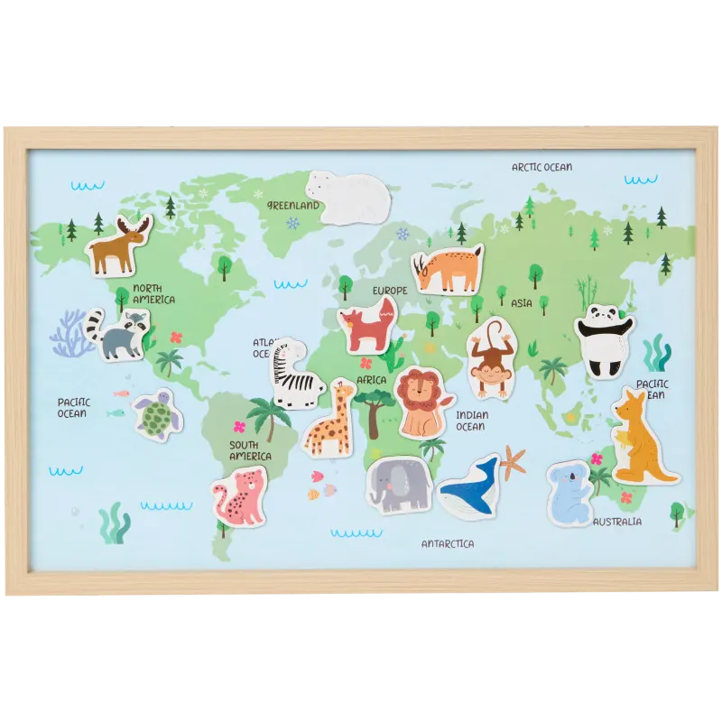 Carte du monde magnétique avec animaux