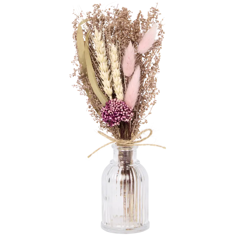 Bouquet séché dans vase en verre