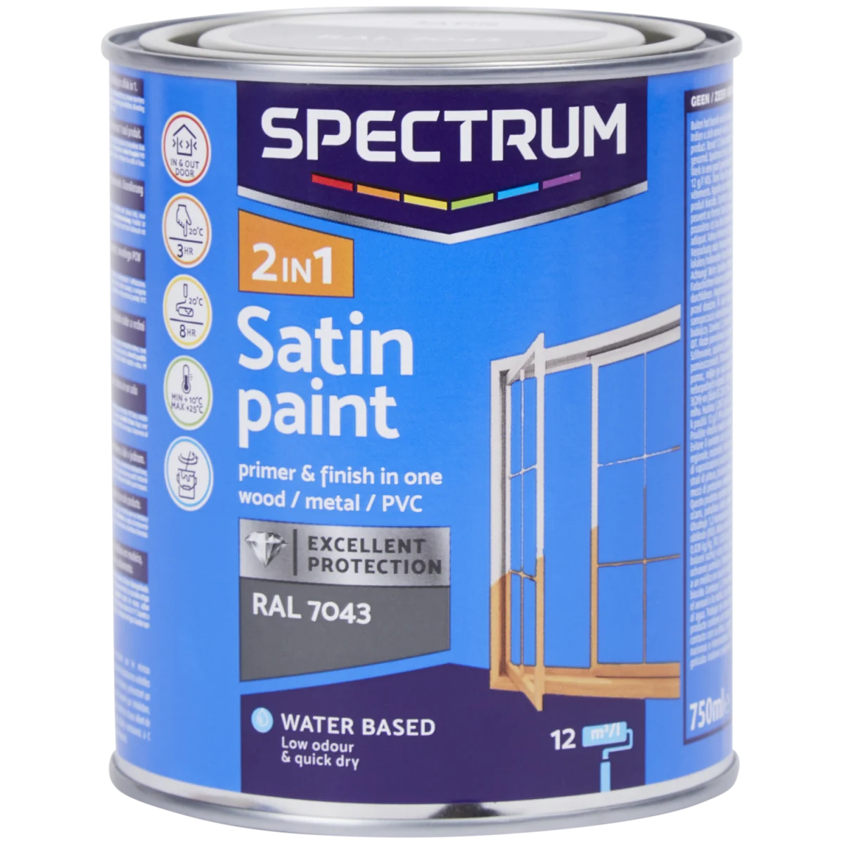 Peinture satinée 2-en-1 Spectrum RAL 7043